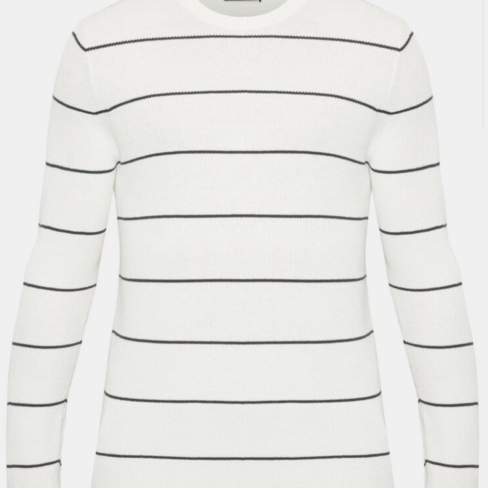 Theory Striped Knit Sweater Cream Black Minimalist Lightweight Unisex
